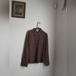 Christopher & Banks Blouse Women XL Brown Textured Office Academia Versatile Y2K
